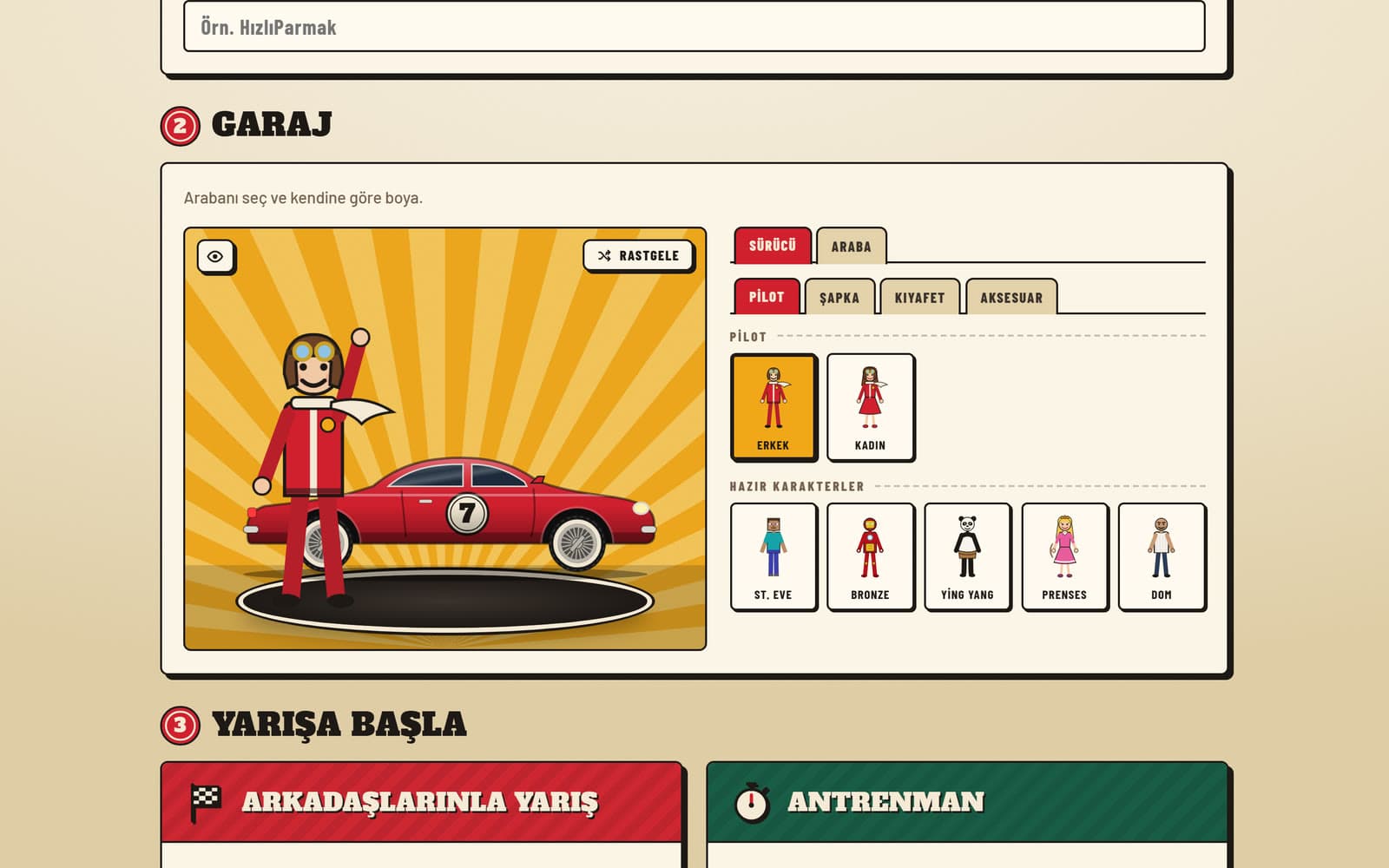 Garage: customize your driver and your car